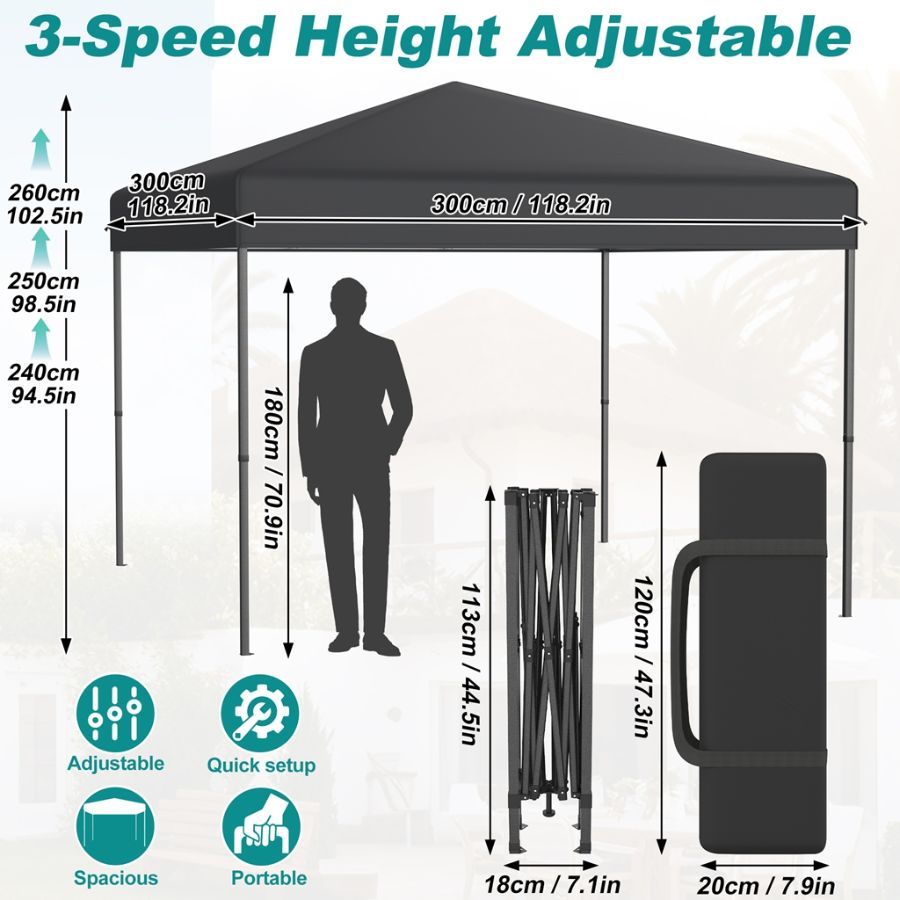 Pop-up 3x3m Metal Party Tent, Folding , Foldable Garden , Sturdy Garden Tent, Pergola For Parties, Market Stalls, Garden And Outdoor Camping, Multicolor