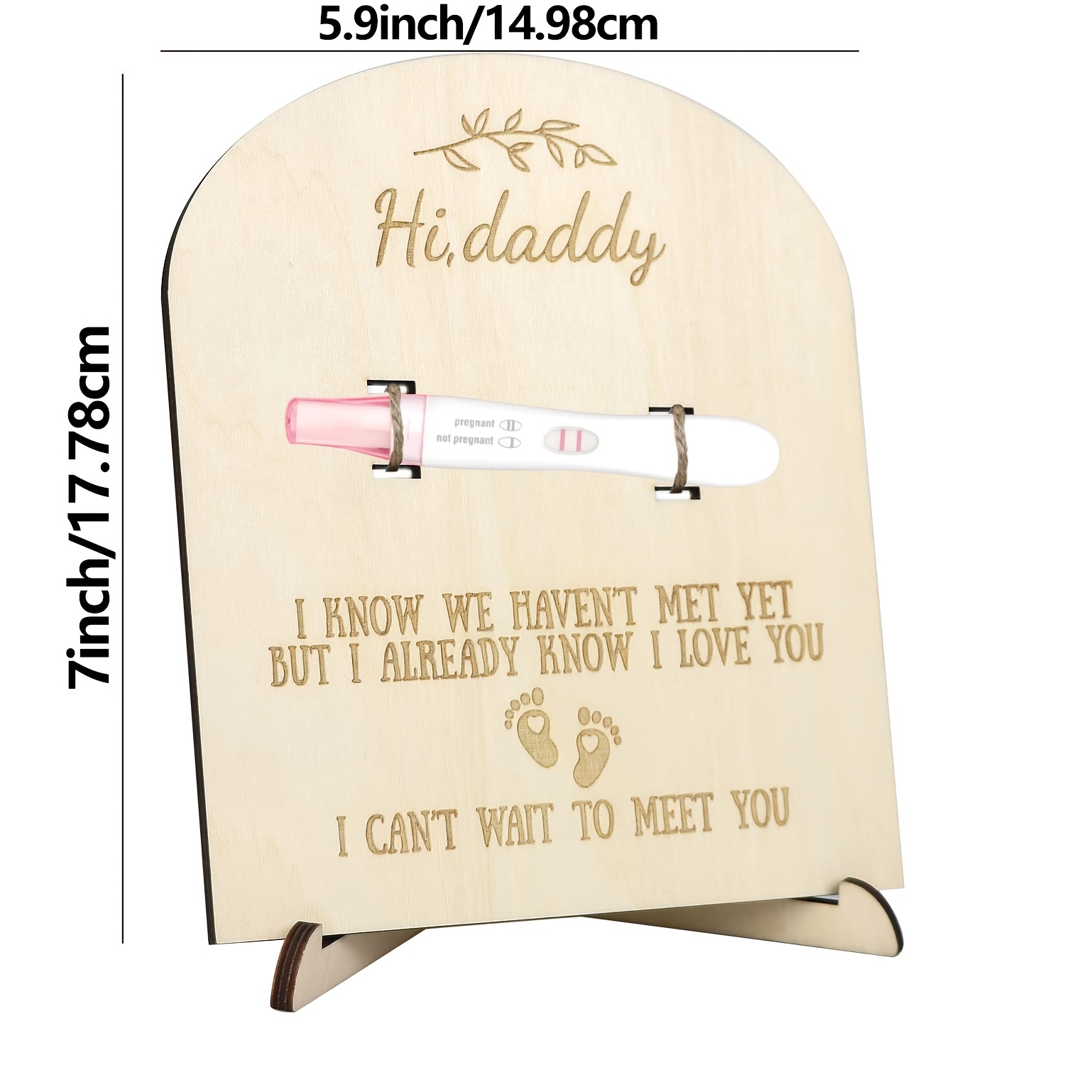 TEMU 2d Flat - 2d Wooden Pregnancy Surprise Announcement Plaque, Creative Carved Exhibition Sign, Pregnancy Test Strip Holder Desktop Decor, Couple