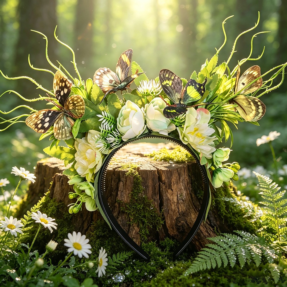 TEMU 1pc Bohemian Artificial Flower Hairband For Women, Forest Pastoral Style, Suitable For Photoshoot Styling, Elf Cosplay, Outdoor Photography,