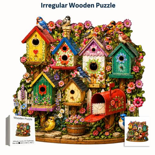 colorful birdhouse scene flat wooden puzzle suitable for children ages 3 educational toy flat animal puzzle brain teaser tabletop puzzle celebration gift for any occasion puzzle pieces 210pcs 150pcs 40pcs