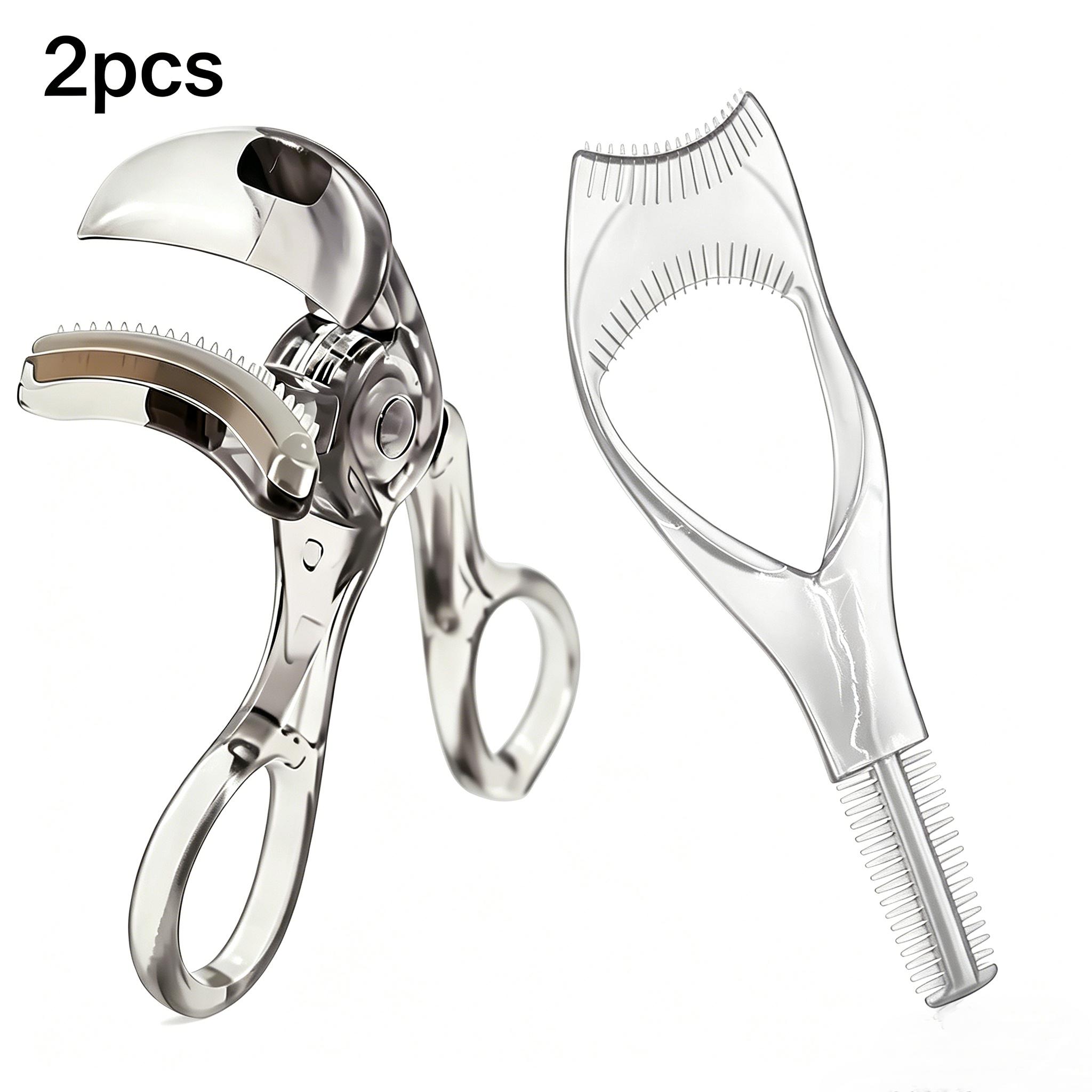 TEMU 2pcs Set: Portable Eyelash Curler + Eyelash Aid Tool, Random Color, Built-in Comb - Suitable For All Eye Shapes, , No Batteries Required