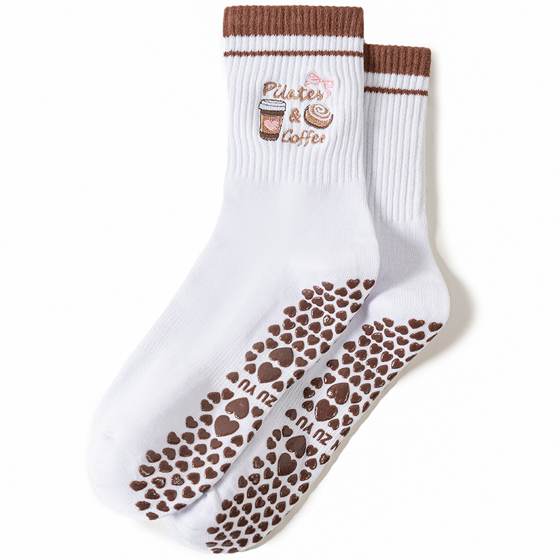E-shop Rutschfeste Yoga Socken für Damen, atmungsaktive Anti-Rutsch-Griffsocken mit Stickerei, weich und bequem für Pilates, Fitnessstudio, Tanz und