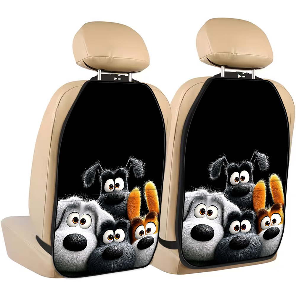 TEMU 2pcs Cute Cartoon Dog Print Car Seat Back Covers, Rear Seat Protector Kick Mats, Rear Organizer Bags, Suitable For Long Road Trips And Daily