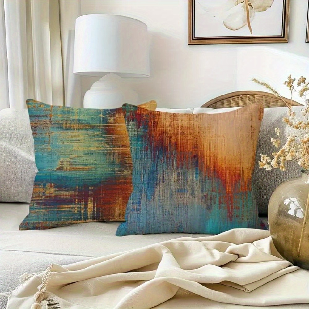4pcs vintage gradient geometric print pillow covers double sided soft plush decorative pillowcases with zipper closure machine washable multiple sizes for living room bedroom sofa bedroom accessories retro aesthetic decor durable fabric cover 2d flat Product details 4