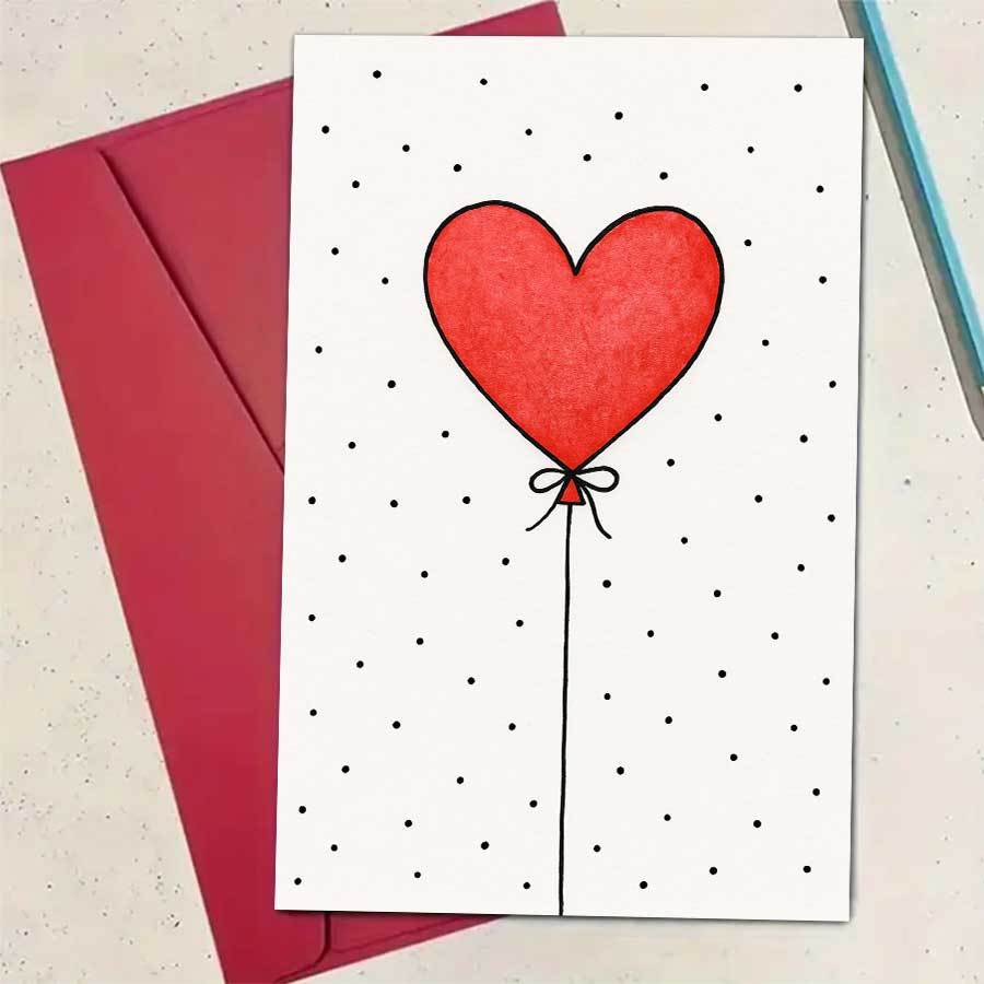 TEMU 1pc Romantic Red Heart Balloon Card, For Valentine's Day, Anniversary, Or Daily , Suitable For Partner, , Or Special Person. Includes Envelope