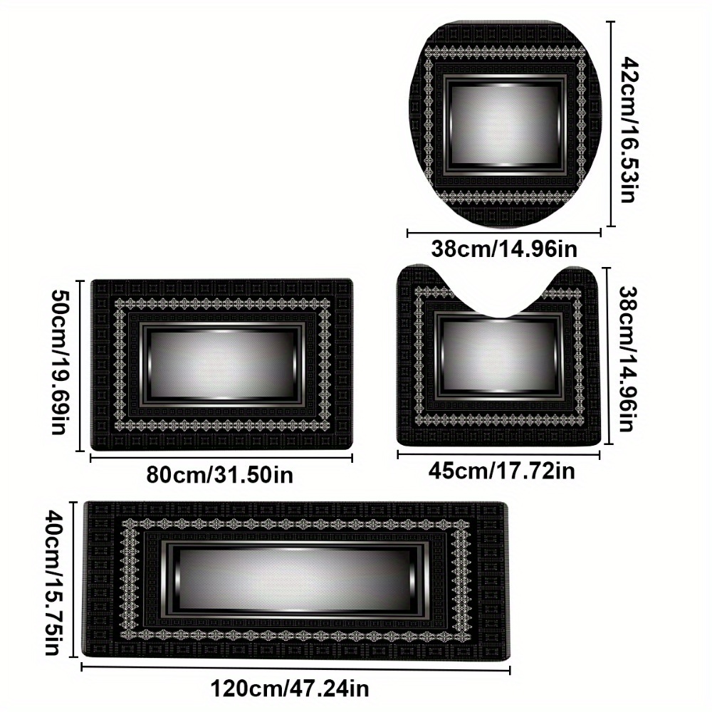 TEMU 4pcs/ Set Christmas Decoration Simple White Pattern Background Printed Bathroom Protective Mat Set, Non-slip Bathroom Mat, Flannel Bathroom Mat,