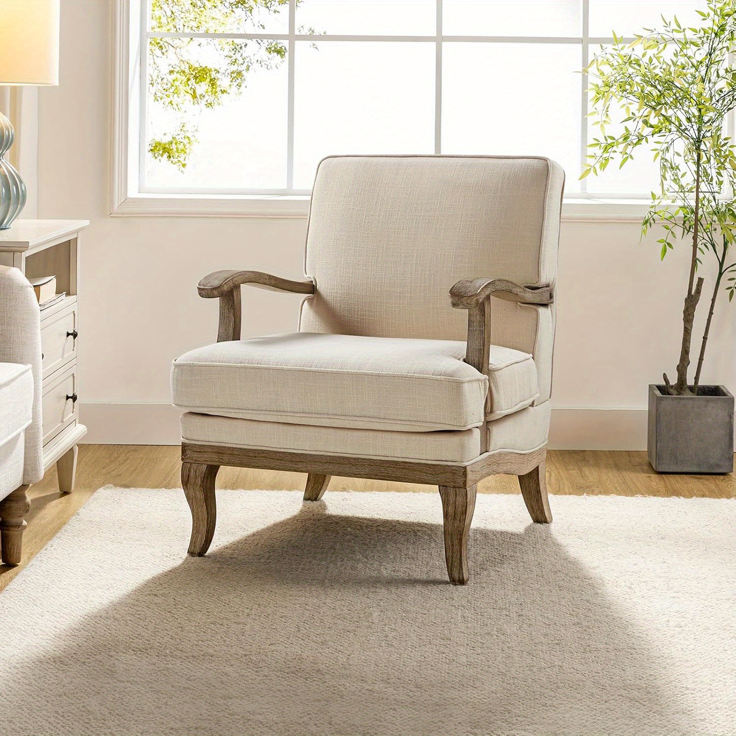 Mid-century Modern Accent Chair, Upholstered Lounge Gaming Chair With Solid Wood Legs And Armrest, Removable Cushion Comfy Retro Reading Armchair For Living Room, Bedroom, Balcony