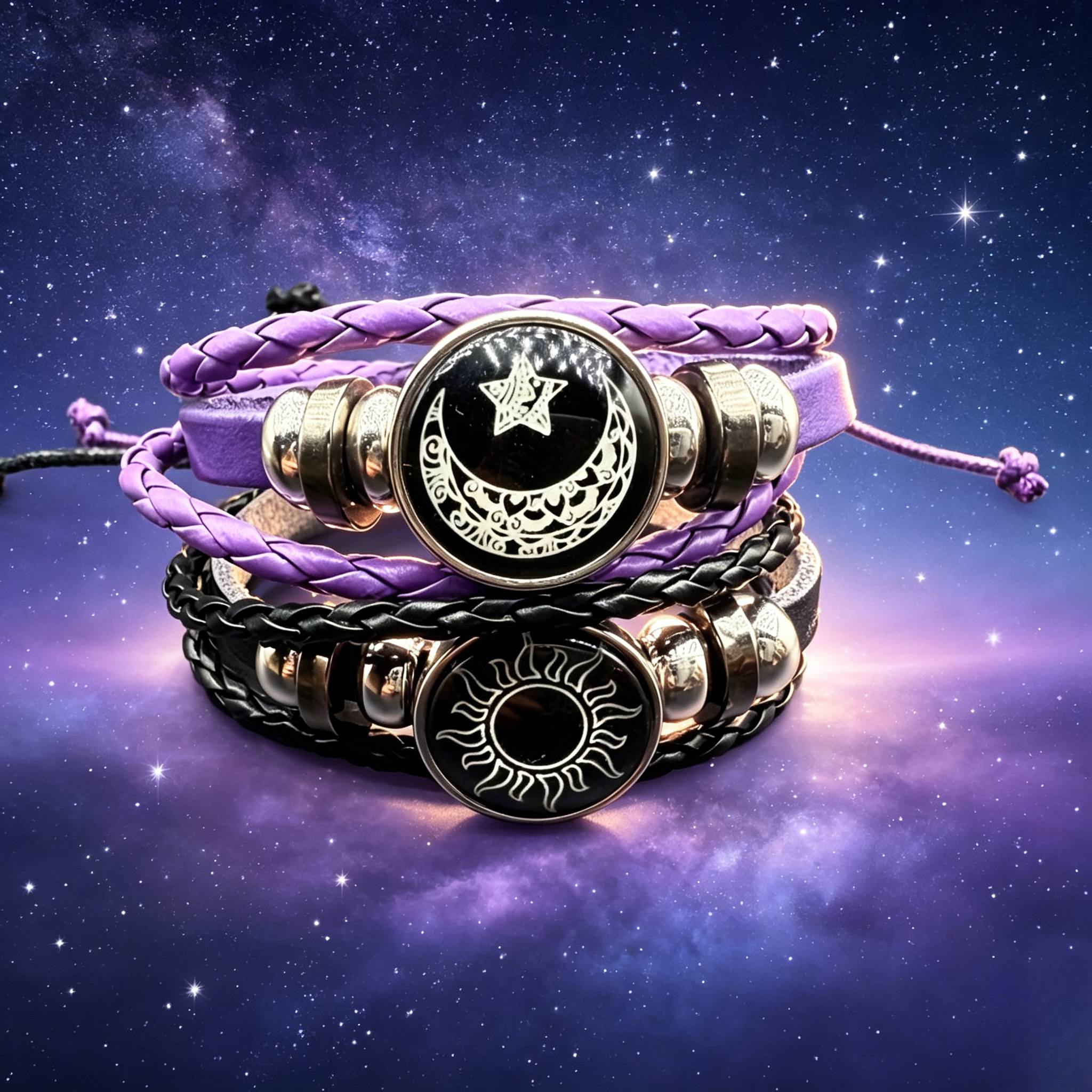 TEMU 2pcs Set Of Handmade Braided Couple Sun, Moon And Star Bracelet Set, Combination Gift, Unisex Temperament All-match, Daily Outing Banquet Party