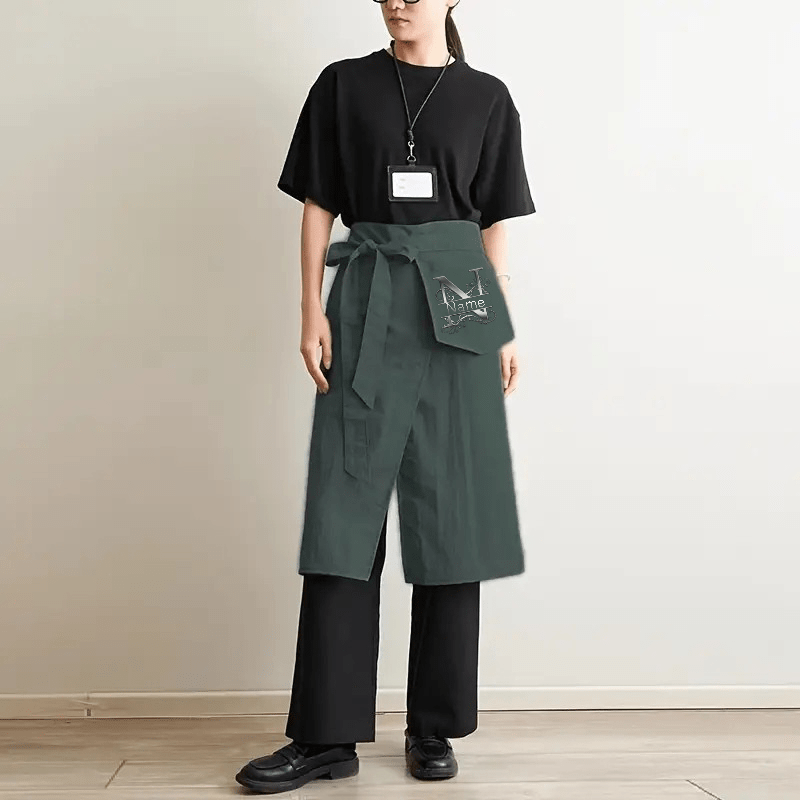 TEMU 【名前やテキストをカスタマイズ可能】ハーフエプロン。裾開きがあり、前後から結ばれます。ボディにフィットし、携帯電話や私物を収納できる複数のポケット付き。