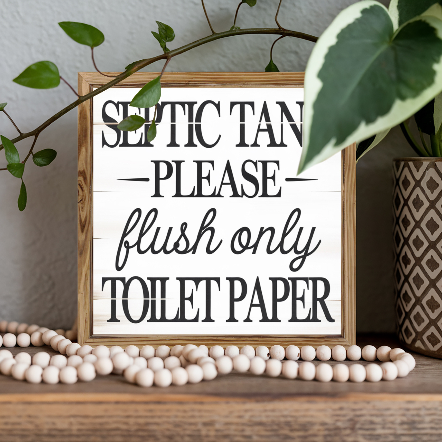 TEMU 1pc Rustic 8x8" Wood Framed "septic Tank Please Flush Only" Sign - Humorous Bathroom Decor, Vintage Style, Home & Hot Tub, Inspirational Family