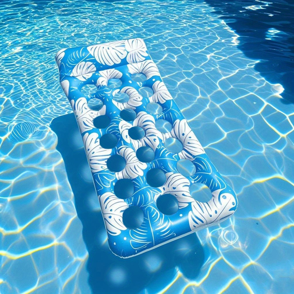 Inflatable Water Hole Floating Row Leaf Print Water Recliner for Beach