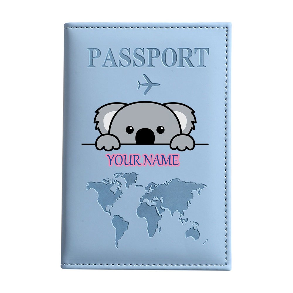 TEMU 1 Personalized Custom Name Passport Cover, With To Print Your Own Name, Featuring An Adorable Koala And World . This Travel Passport Holder Is
