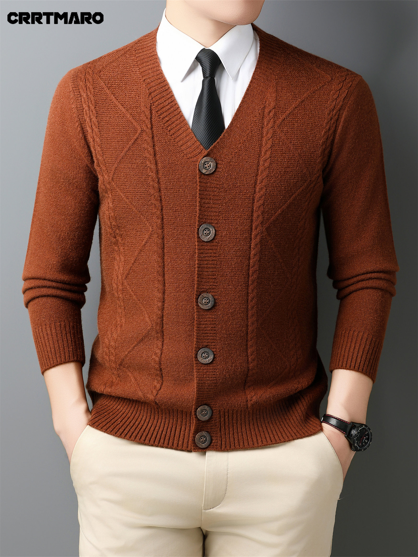 Men'S Wool Blend, Thick Knit Cardigan, Warm Casual Layering Top for Fall And Winter