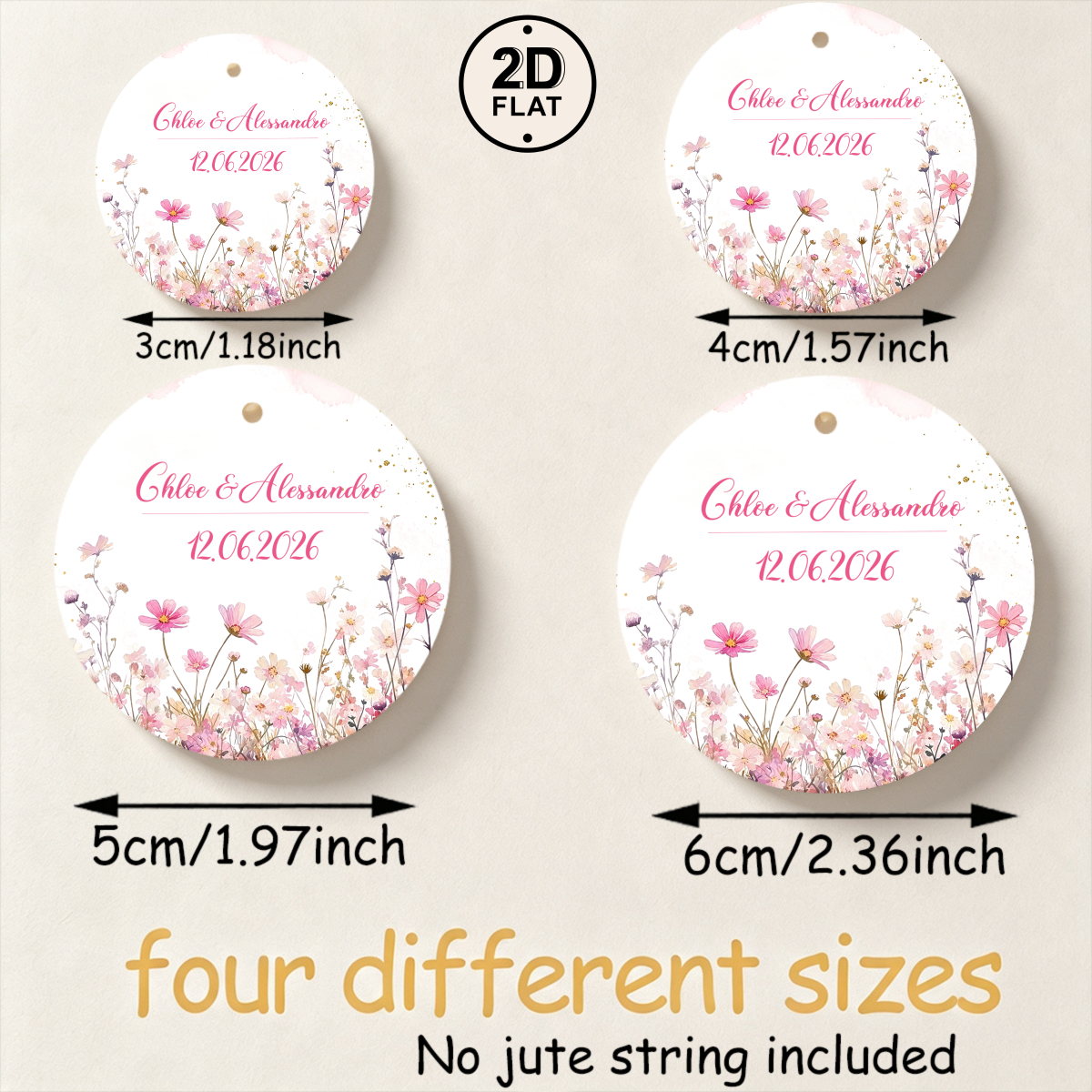 TEMU Personalized Custom Text Tag White Background Pink Watercolor Floral Print Wedding Date Name Decoration For Home Wall Door Window Party Favor