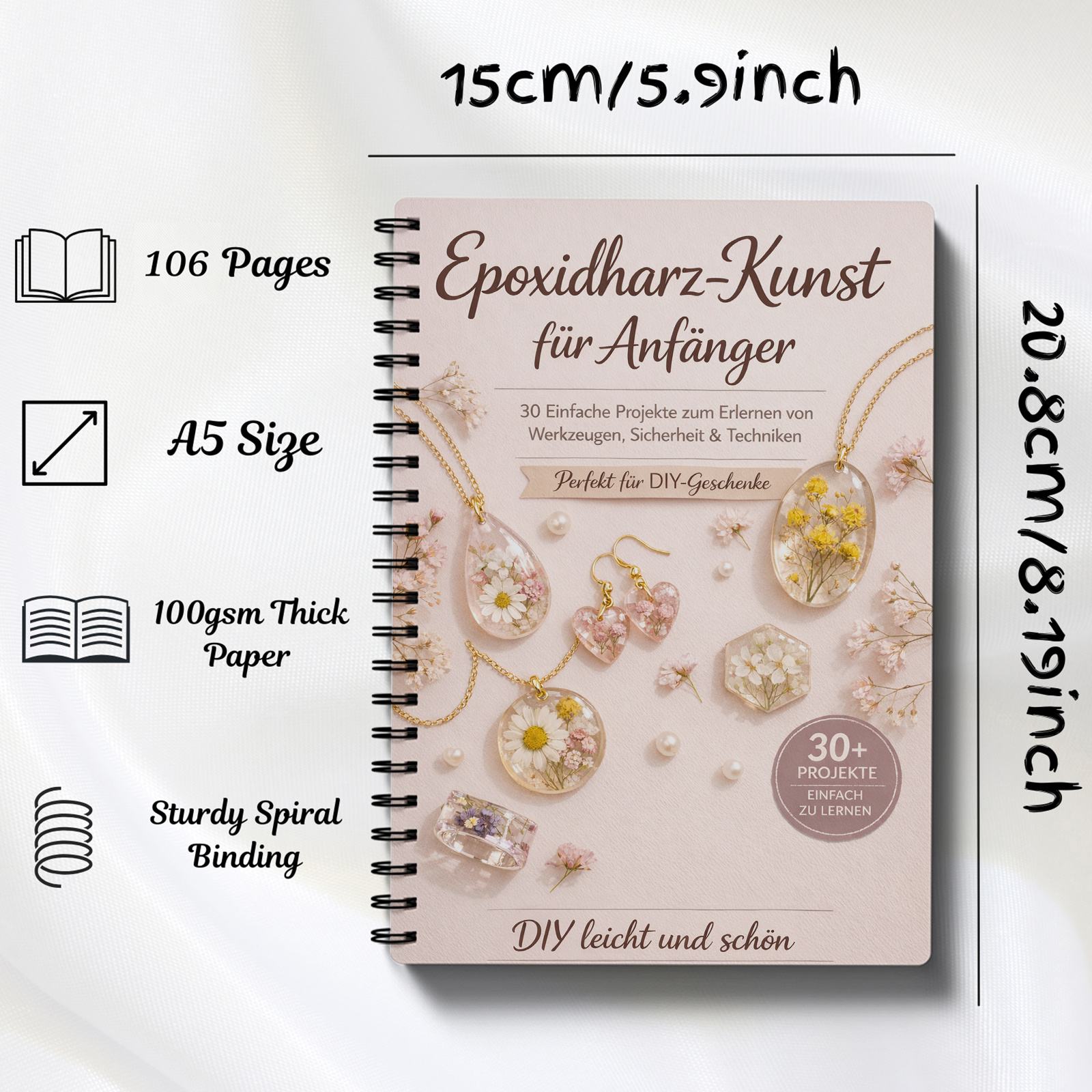 E-shop Deutsche Version Epoxidharz Clipbook A5 | Schritt-für-Schritt Bastelprojekt, Mischungsverhältnisse und Schmuckprojekte | Nachfüllbare kreative