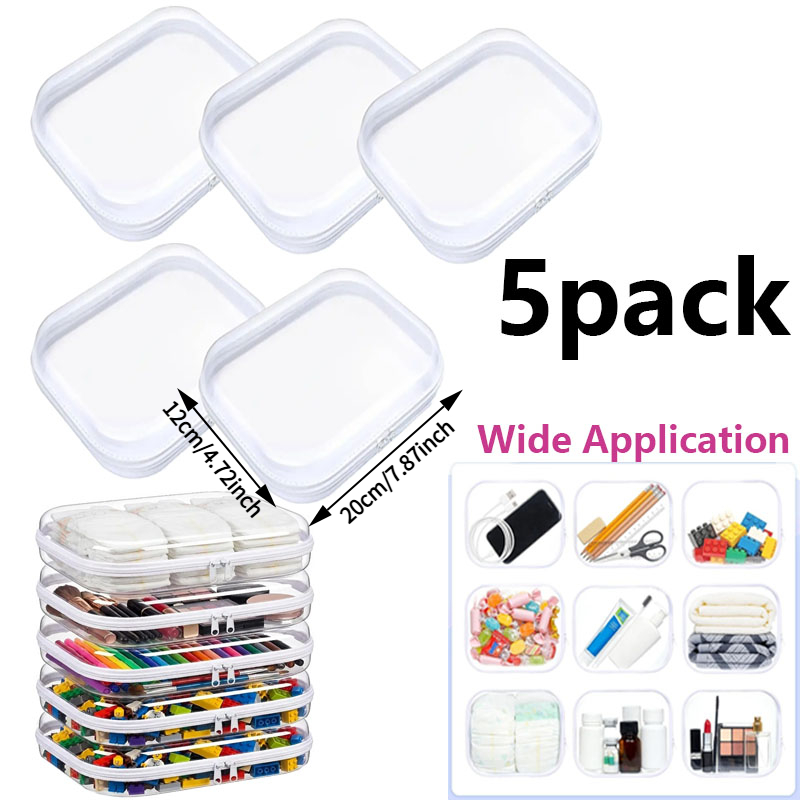 TEMU 5pcs Set Of Transparent Hard Shell Zipper Pouches, Storage Bags, Travel Toiletry Bags, Makeup Bags, Handmade Storage Bags, Pencil Cases