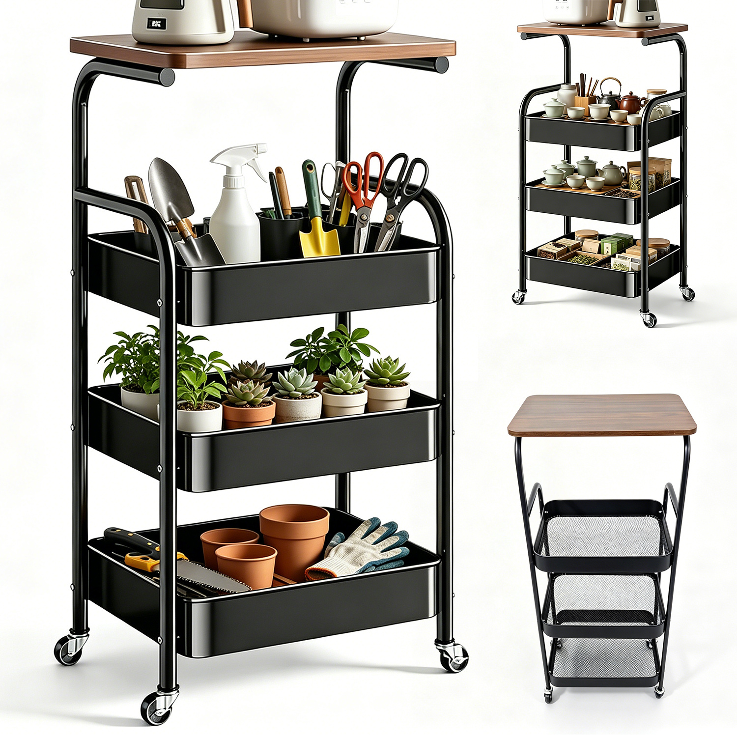 1set Three-layer Cart Rack, Design The Storage Needs Of Different Families, Suitable For Compact Space Or Kitchen Storage Needs With Larger Capacity., Standing Shelf