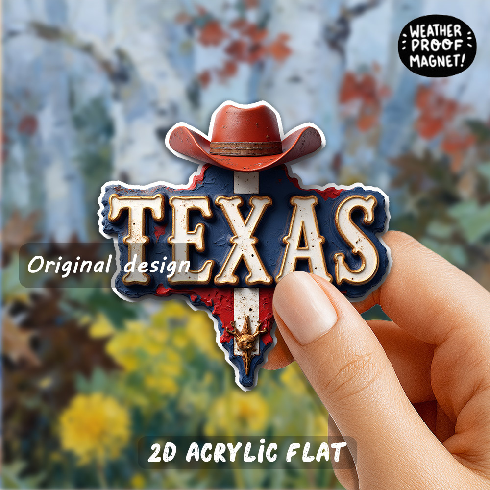 TEMU 1pc Magnet, Suitable For Denim Enthusiasts, Texas Flag With Denim Hat And Red/blue Lettering, Acrylic Fridge Magnet, Suitable For 's Day, Easter