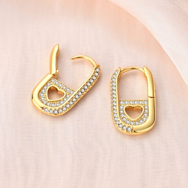 Women's 925 Silver Golden Shimmer U-Shaped Earrings, Elegant