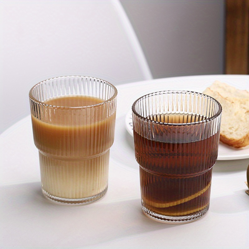 

2pcs Stylish Vertical Striped Glass Cups - , Unique Grip Design For Beverages - Juice, Milk, Tea, Coffee