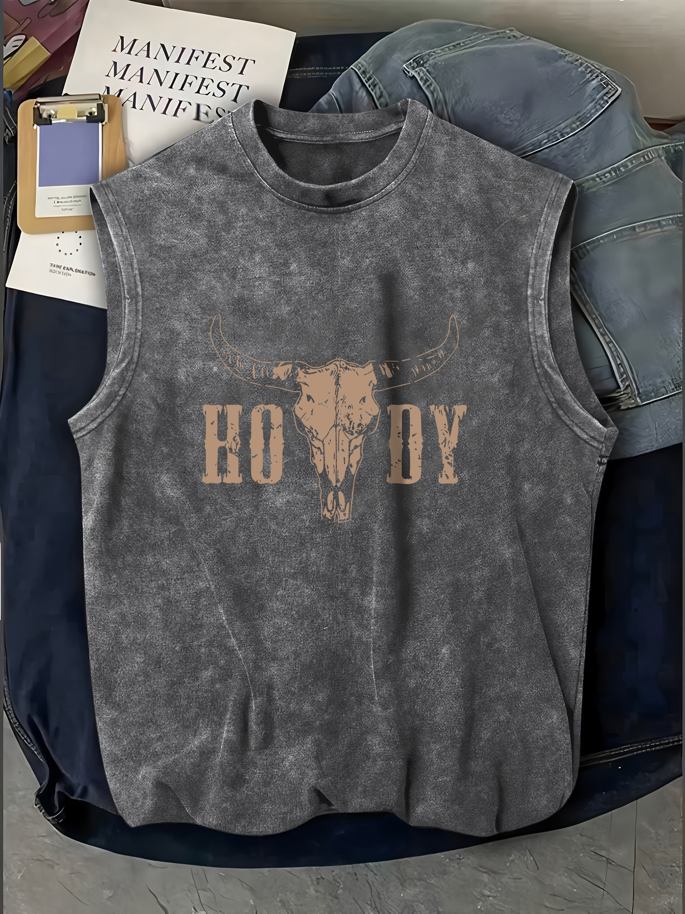 mens summer fitness sports vest vintage distressed casual vest american   head print suitable for gym daily streetwear