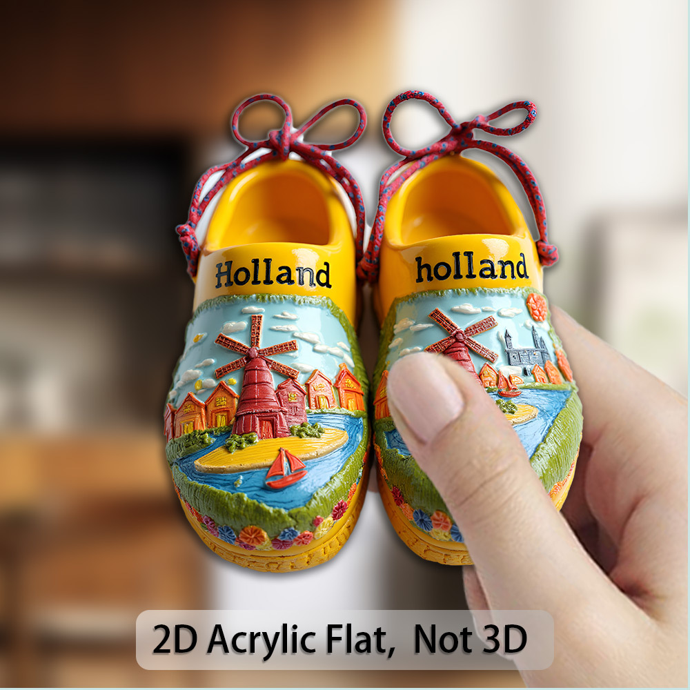 TEMU Een 2D platte magneet gemaakt van acryl en rubber, die een combineert met moderne decoratie - met felgele klompen en klassieke patronen van een
