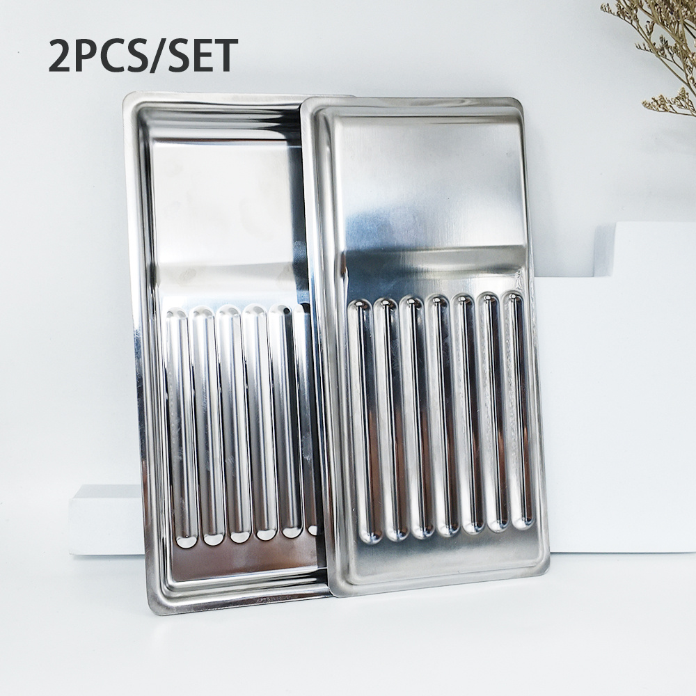TEMU Lot de 2 plateaux en acier inoxydable pour outils de manucure, résistance aux hautes températures, convient pour le rangement des outils de