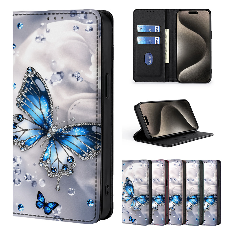 TEMU Phone Case - Colorful Painted Double-fold Edge, Faux Leather Flip Cover Creative Phone Case With Card Slot Anti-theft Stand Wallet, For Iphone