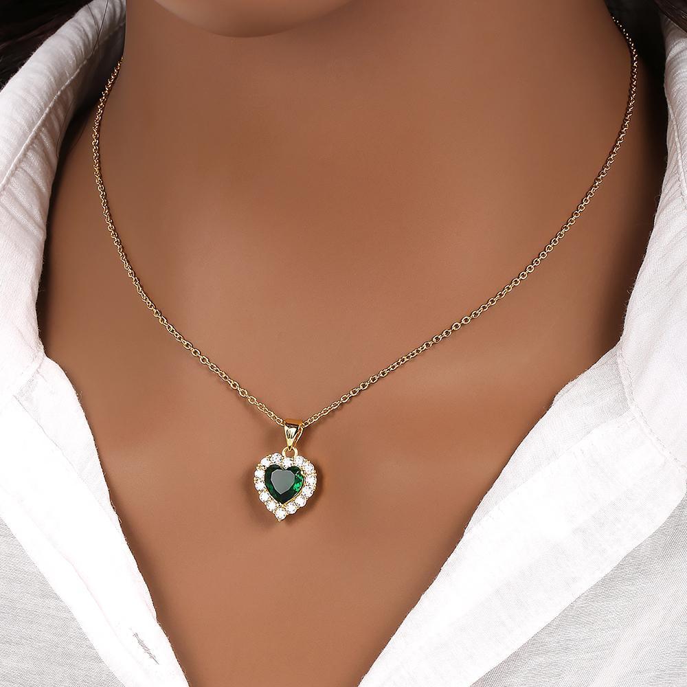 -emerald, Heart-shaped Synthetic Zirconia Pendant Necklace