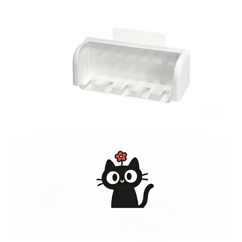 TEMU 2pcs Combination 5-slot Tooth Brush Holder With Lid And Self-adhesive Small Cat Sticker, Self-adhesive Wall-mounted Toothbrush Storage Rack,