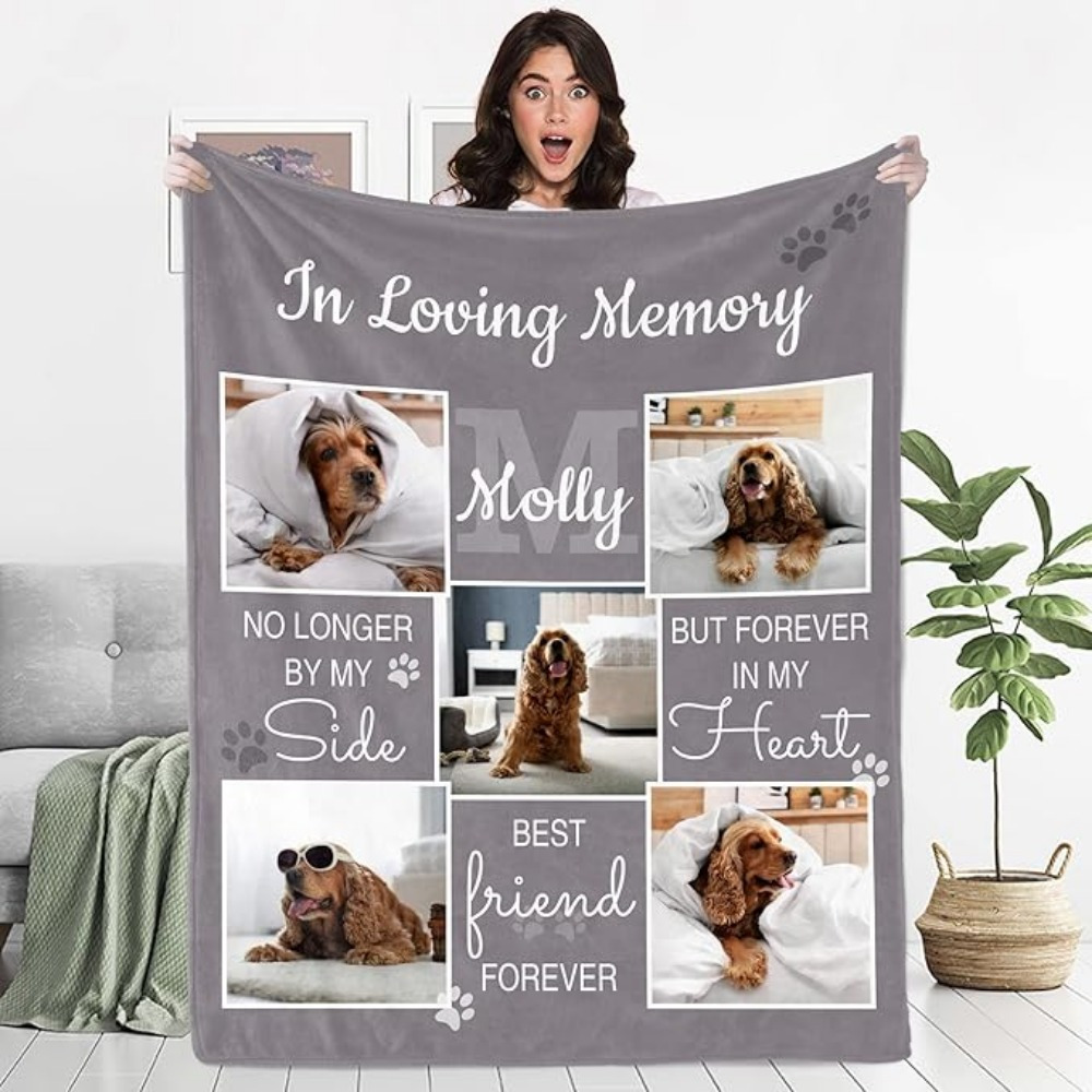 

Personalized Pet Blanket Using Pet Photo, Dog Memorial Gifts For Loss Of Dog, Custom Dog Blanket With Name And Text, Picture Blanket Pet Photo Blanket Dog Bereavement Gifts