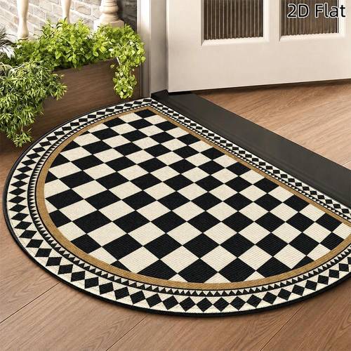 imagen del artículo felpudo de entrada semicircular de 1 pieza con diseño de tablero de ajedrez y , material de franela, para decoración y exterior, ideal para entradas, dormitorios y , un accesorio para regalo