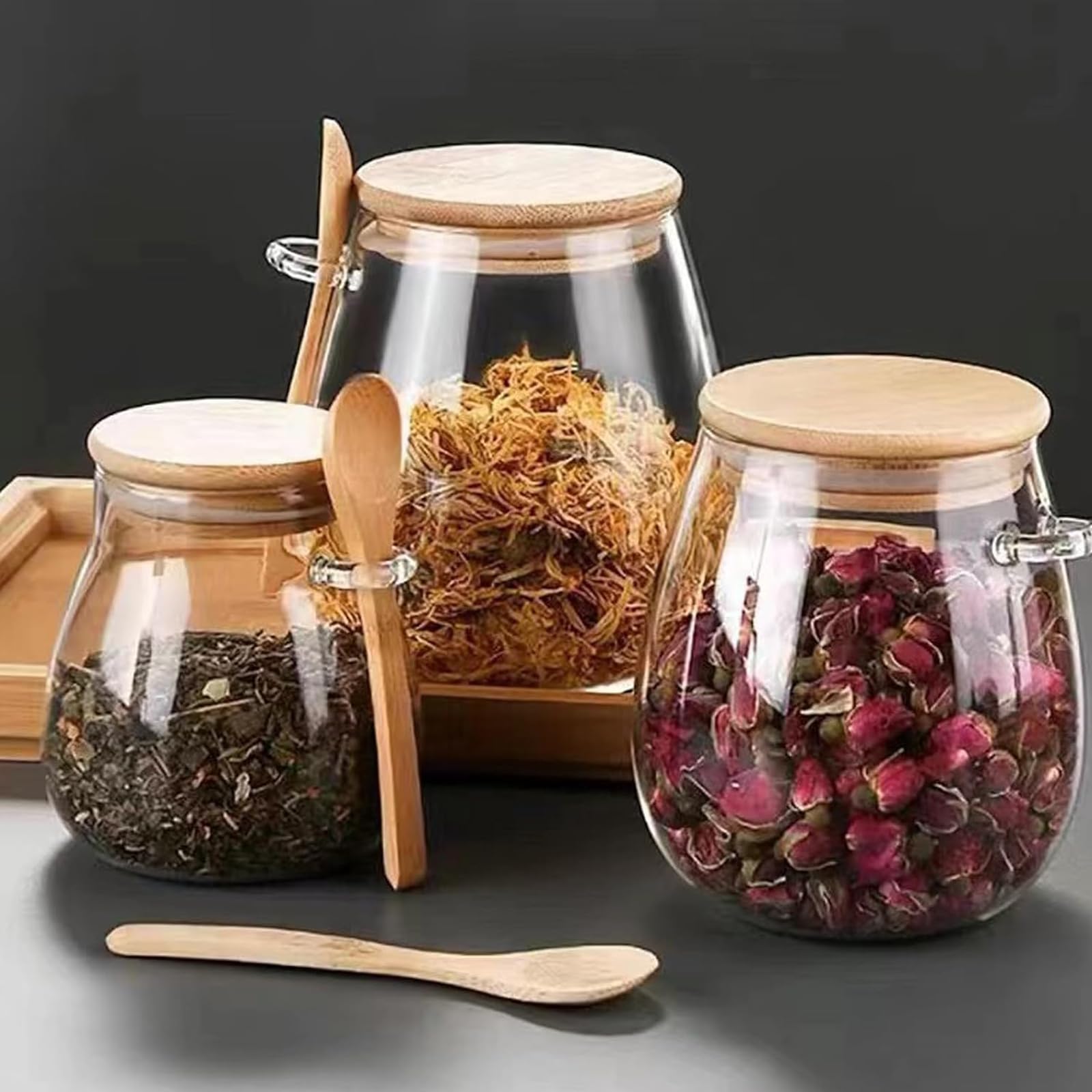 TEMU [sealed Glass Jar Set] Sealed Glass Storage Jar And Spoon 2pcs Set, Sealed Glass Storage Jar With Spoon - Great For Storing Coffee, Sugar, Tea,