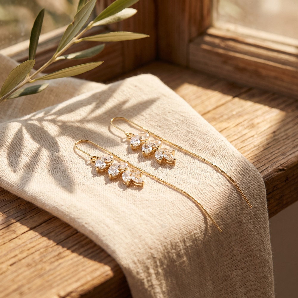 Women's Golden Leaf Tassel Dangle Threader Earrings