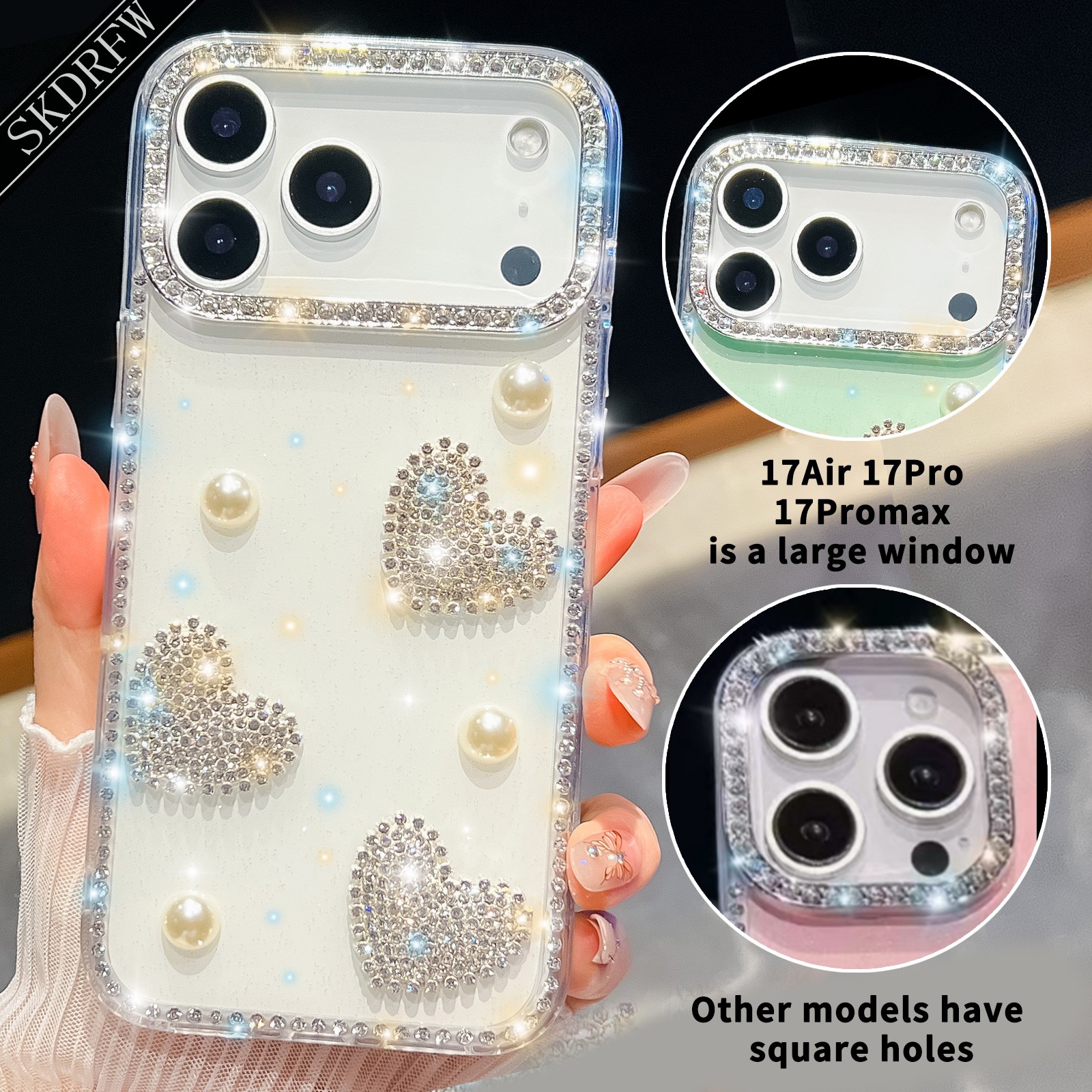 TEMU Phone Case: Ins-style Glitter Luxury Rhinestone-embedded Frame With 3d Design Phone Case For Iphone 18, 18 Pro, 18 Pro Max, 17, 17 Air, 17 Pro,