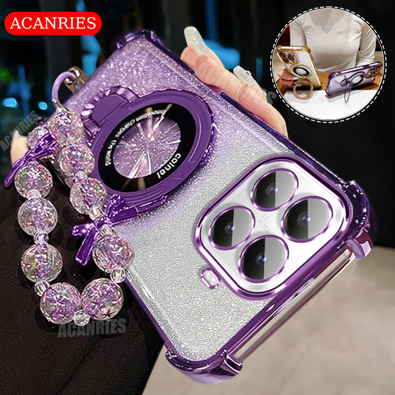 TEMU Phone Case: Acanries Luxury Star Bead Chain Lanyard With Magnetic Ring Bracket And Plating Gradient Glitter Phone Case For Xiaomi 17t Pro/ 17t/