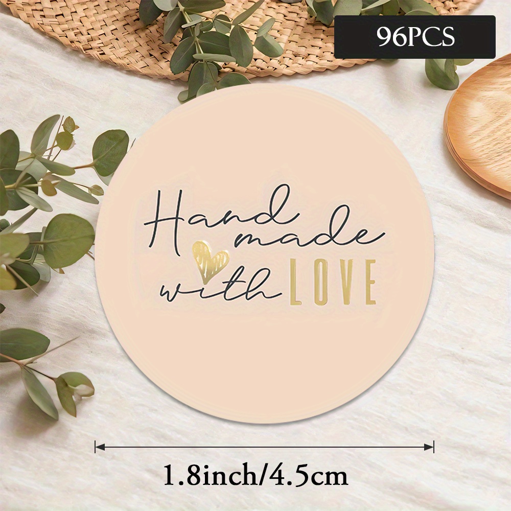 TEMU 48 stuks/96 stuks/144 stuks Minimalistische "Handgemaakt met " Stickers met Gouden Hart & Lettertype, voor Bruiloften, Cadeauverpakking,
