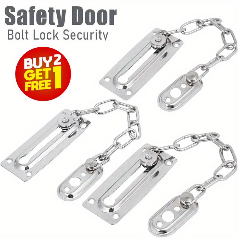 Image of 3pcs, Stainless Steel Door Chain Lock Guard, Safety Catch Restrictor, Safety , Security Slide, Front Door Chain And Catch Security Door Chain - Ideal For - Durable Metal Door Lock For Hotels And Homes