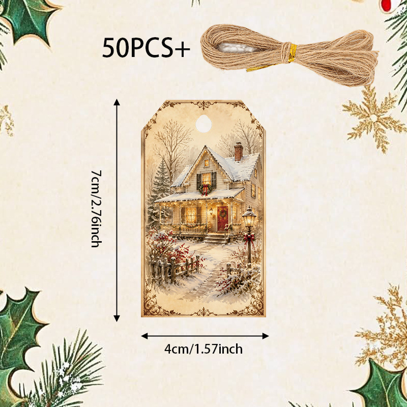 TEMU 50pcs Vintage Christmas Gift Tags, With , Christmas Hang Tags, Santa Claus, Christmas Tree And Other Christmas Elements, Hang Tags, Christmas