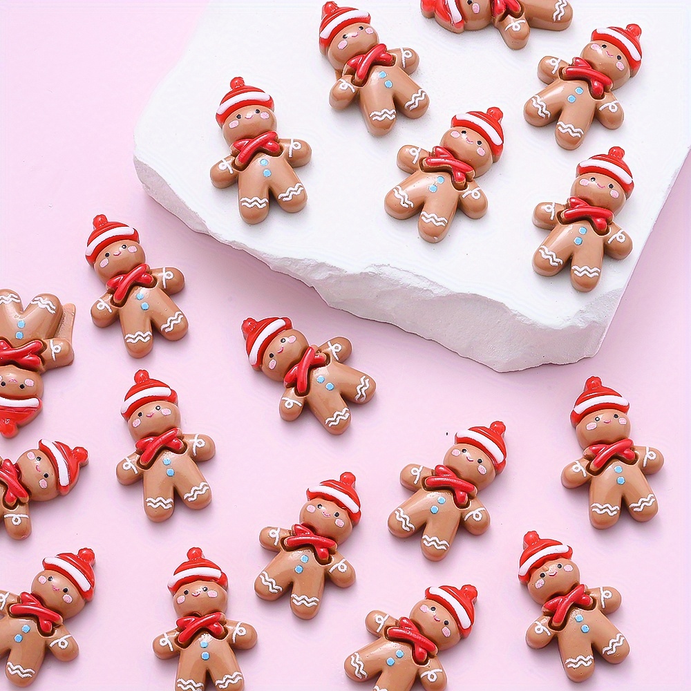 Image of 20 Mini Resin Gingerbread Man Beads Measuring 27x18 Mm For Crafts, Jewelry Making, And Home Decoration Additions, Along With Bead Sorting