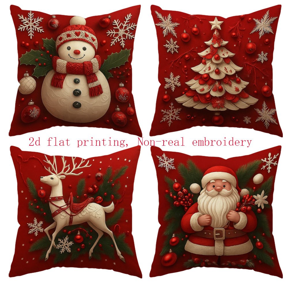 TEMU 4pcs Set, Everyday Pillowcases, 2d Printed, Christmas Themed Pillowcase Set For Christmas, Featuring Snowman, Santa Claus, Reindeer, And
