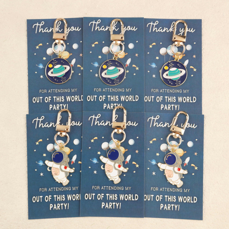 TEMU 6pcs Space-themed Keychain Set With Thank-you Cards, Cute Astronaut And Planet Pendants, Bulk Party Favors For Graduation Season, Summer, And