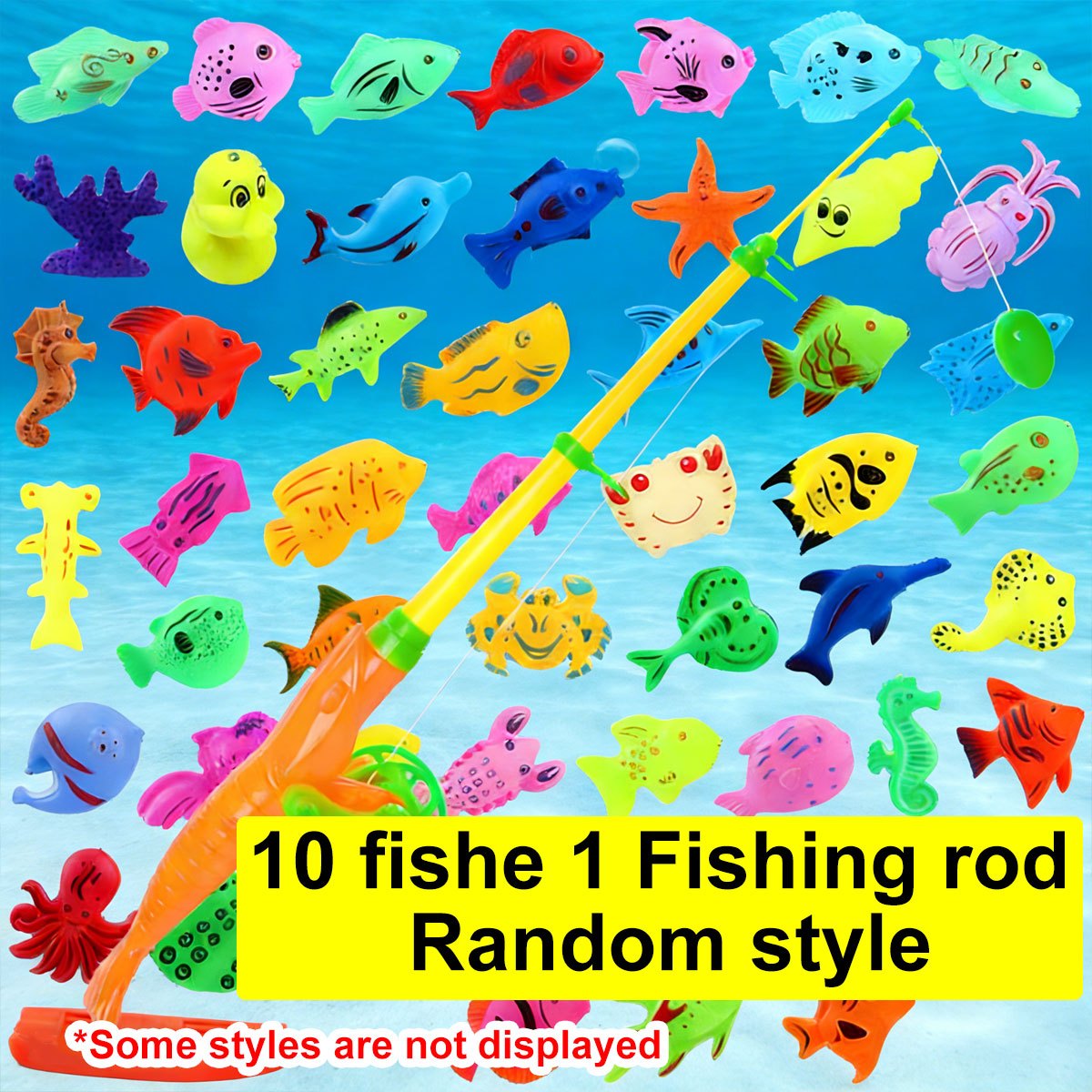 E-shop 10 Stück Zufälliger Stil Realistische Schwimmende Kunststoff Goldfische mit 1 Angelrute, Keine Batterie Aquarium Ornament für Innen & Aussen,