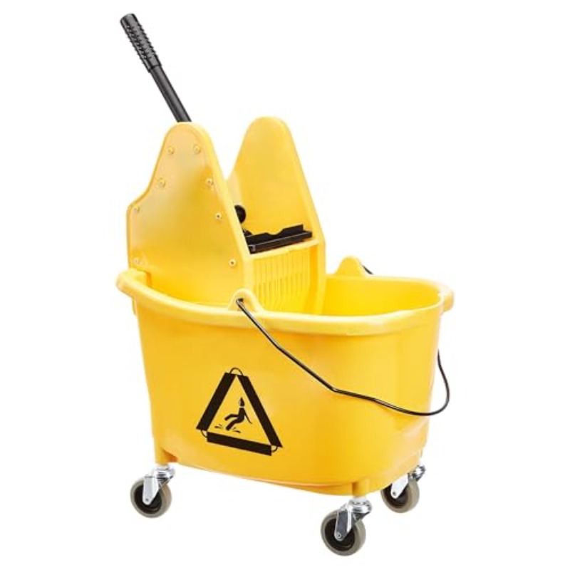 commercial heavy duty mop bucket with down press manual wringer 35 quart yellow cleaning bucket pp   frame rolling casters mop holder compatible with jaw fan mops  commercial sold Product details 0