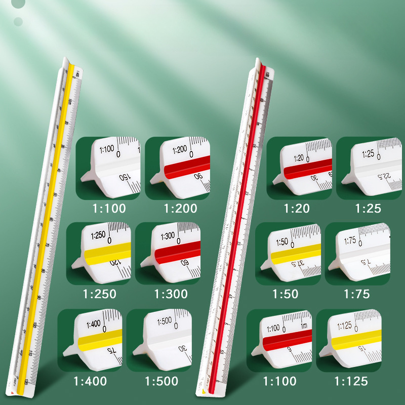 2pcs Triangular Scales - Large , Precision Drawing And Architectural Drafting Tool, Parallel Lines, Random Color - For Students And - Suitable For School, Office Use