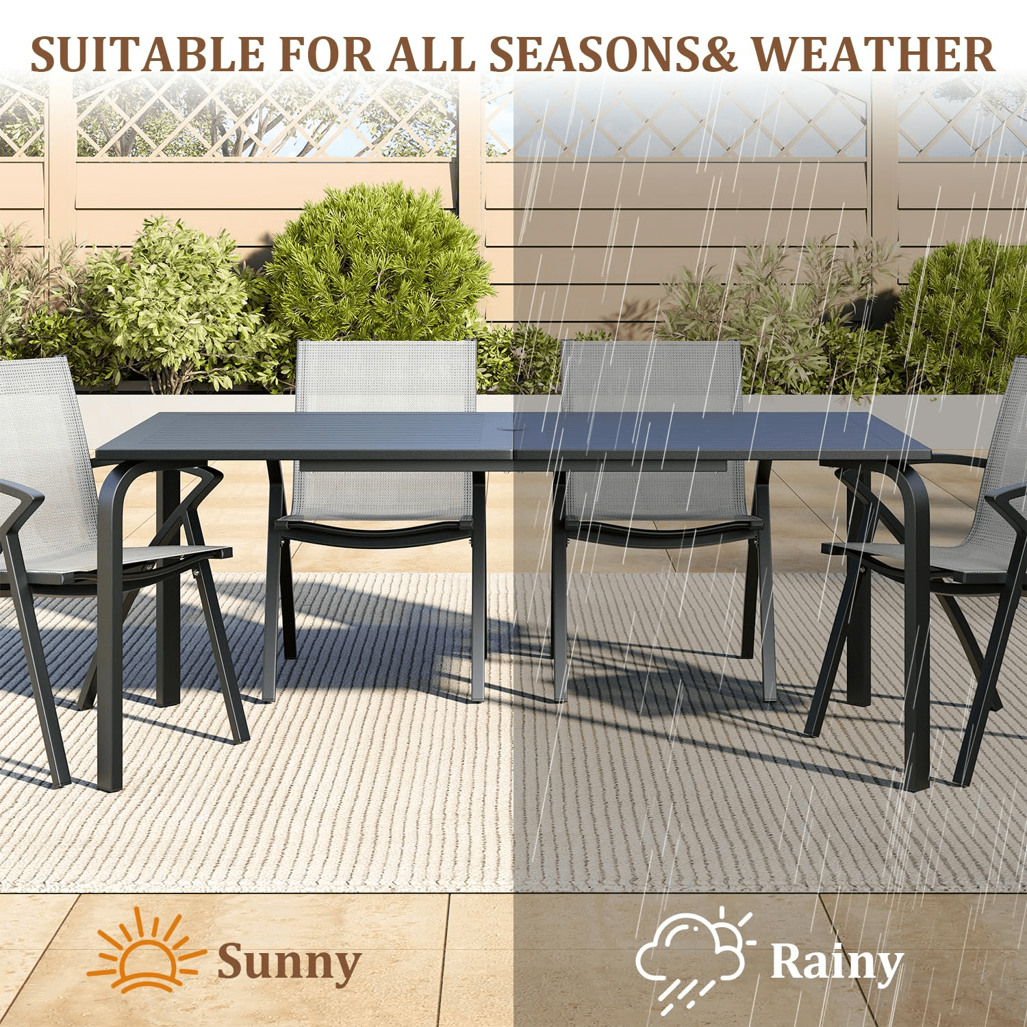 71-Inch Rectangular Aluminum Outdoor Dining Table Designed for Patios, Featuring an Umbrella Hole, Resistant to Weather And Rust, Accommodating 6 to 8 Individuals for Backyard And Deck Use