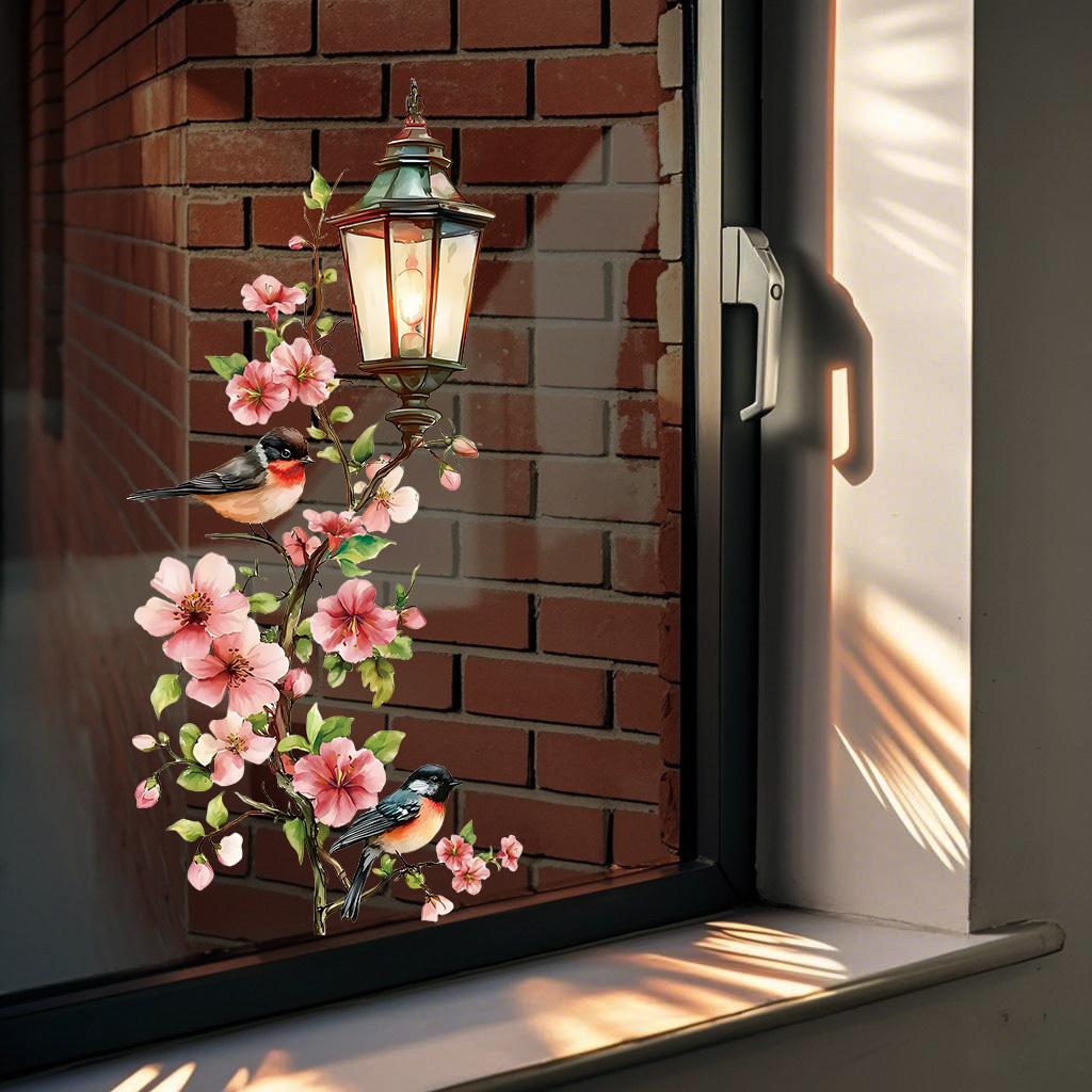 Interesting Desk Lamps And Floral Bird Stickers, Electrostatic Adhesive Glass Stickers, Used As Home Decorations For Living Rooms, Bedrooms And Kitchen Windows, Privacy Window Stickers