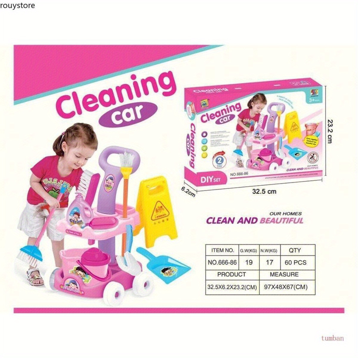 TEMU Mini Diy Cleaning Set, Pretend Broom And Vacuum Cleaner Toys, Housework Education Toys, Simulation Cleaning Car Set, Role-playing Interactive
