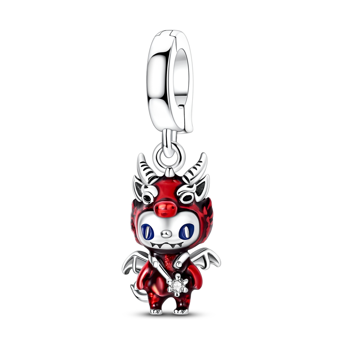 Image of 1pc Silvery-plated Exquisite Red Enamel Synthetic Cubic Zirconiaia Lovely Doll Universal Charm Fit Original Bracelet Necklace Beads For Making, For Women' Jewelry Accessories-birthday Jewelry Gift