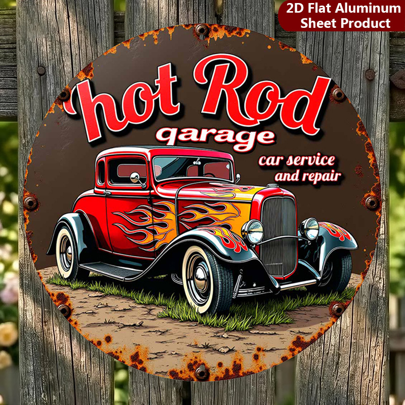 TEMU Panneau de voiture rétro plat 2D, 1 pièce - 8X8 pouces, Décoration murale en métal sur le thème vintage, Panneau décoratif au design adapté pour
